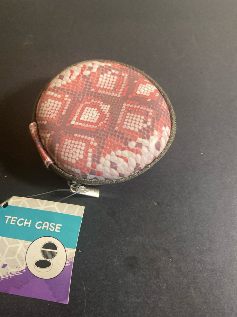 Tech Case - Earbuds Case - Hard Sides - Zipper - Cord Storage - Snakeskin *